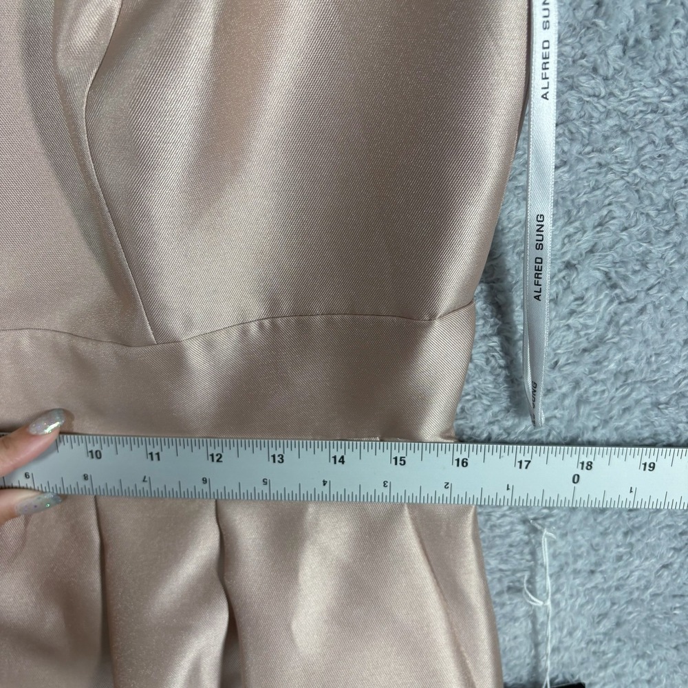 NEW Alfred Sung V-Neck Pleated Cocktail Dress Size 12 Pockets Cameo Beige D768 - Picture 5 of 9